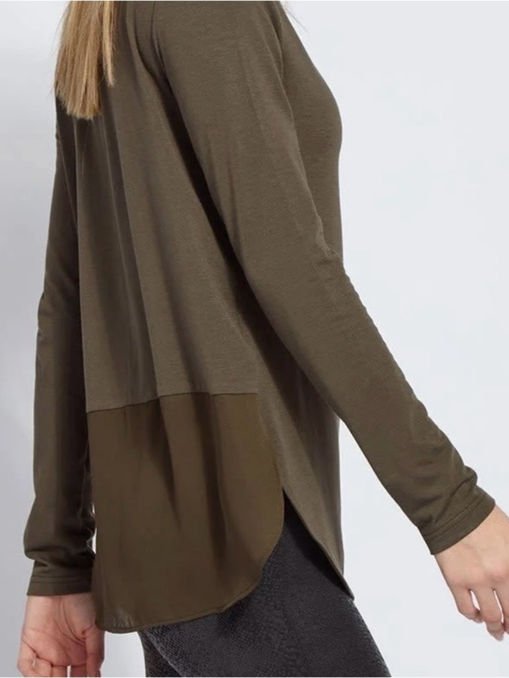 Lysse Olive/Army Green Long-Sleeved Festival Mixed-Media Top/Tee Size L
